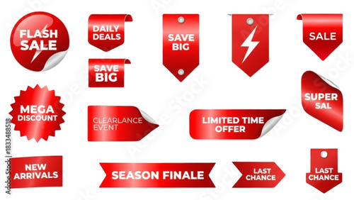 Red sale tags collection for promotion and special offers flash sale mega discount daily deals save big sale