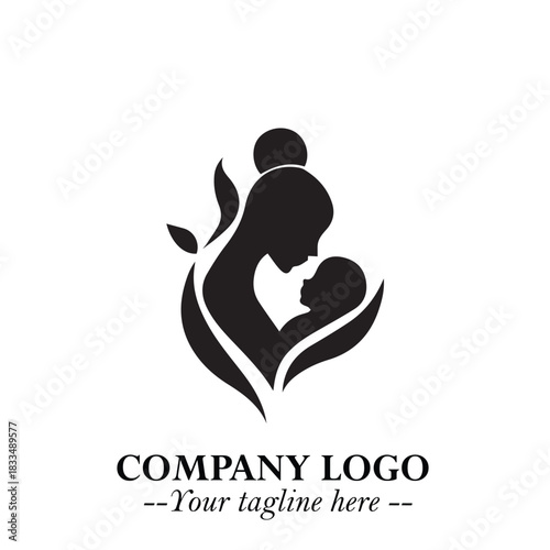 Elegant mother and baby silhouette logo design template for branding and identity