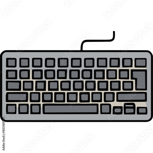 Gray Computer Keyboard With Black Cord Isolated On Black Background Simple Digital Input Device For Typing And Data Entry Clean Design Object