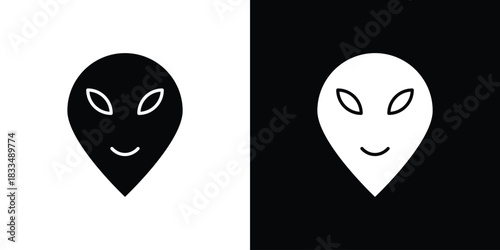 Alien icon, silhouette pictogram. black icon set