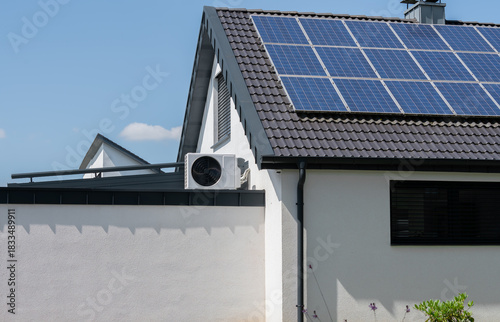 Combination of multi-split air conditioning/air-to-air heat pump and photovoltaics