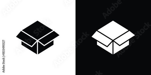 Box icon, silhouette pictogram. black icon set