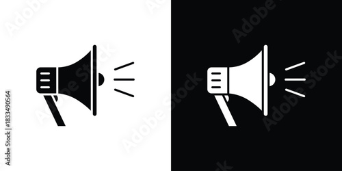 Bullhorn icon, silhouette pictogram. black icon set