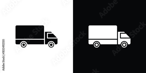 Delivery van icon, silhouette pictogram. black icon set