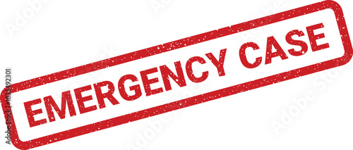Angled red grunge stamp featuring EMERGENCY CASE text, indicating a critical situation or pressing matter