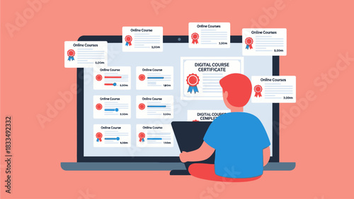 Online Education And Digital Certificate Courses Concept - Learning New Skills