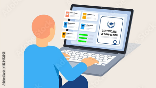 Online Learning and Certification - Digital Education and Achievement on a Laptop Screen
