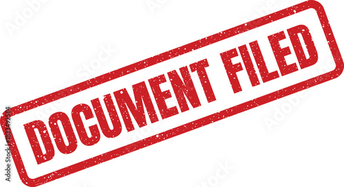 Classic official office stamp with a grunge texture indicating that a DOCUMENT FILED has been completed and archived