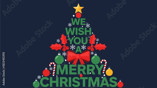 Festive Christmas Tree Design with Seasonal Greetings and Holiday Decorations