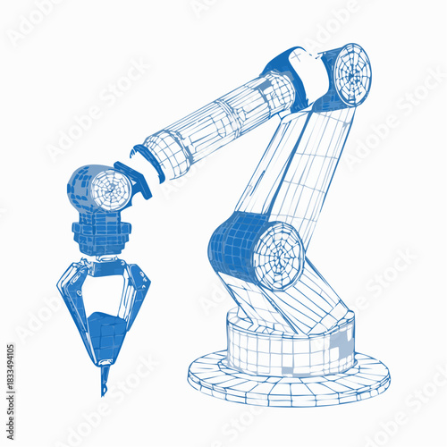 Industrial Robot Arm Blueprint Illustration