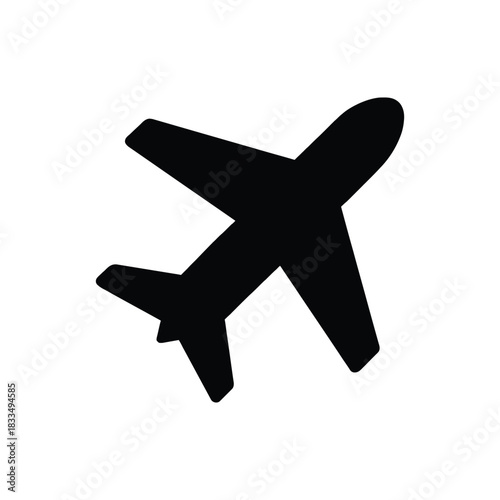 Black airplane silhouette isolated on white background travel industry icon jet airliner aviation symbol transportation concept fly high silhouette