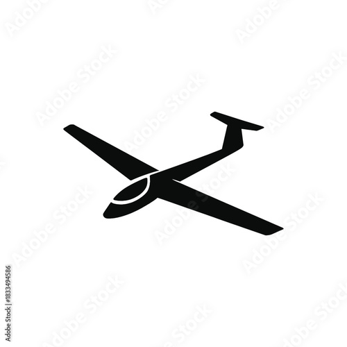 Black glider airplane silhouette soaring through the sky aviation icon design element isolated against white background showcasing flight and aerodynamics silhouette