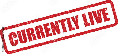 Distressed red rubber stamp with a vintage effect showing the text currently live, indicating active status