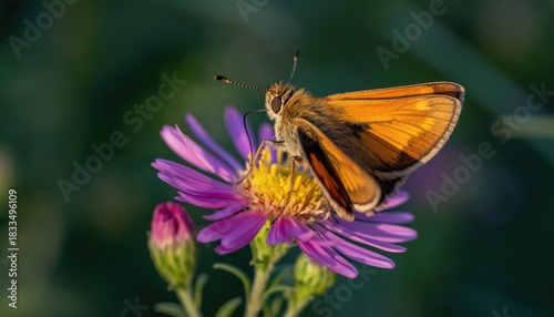 Butterfly on Aster Flower in Autumn.