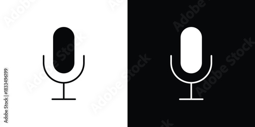 Microphone icon, silhouette pictogram. black icon set