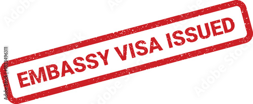 Distressed stamp mark showing Embassy Visa Issued indicating official travel document approval