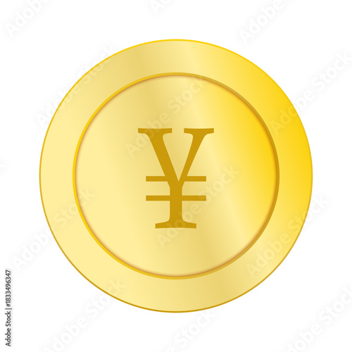 金色の丸いフレーム中央に円記号を配置したミニマルな単品ゴールド通貨アイコン