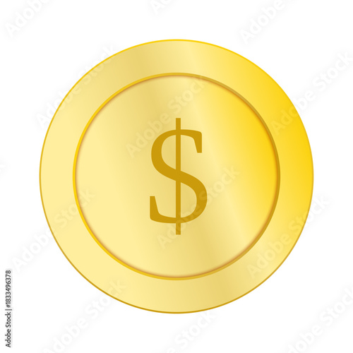 金色の丸型フレームにドル記号を配した単品メダル風ゴールドコインアイコン