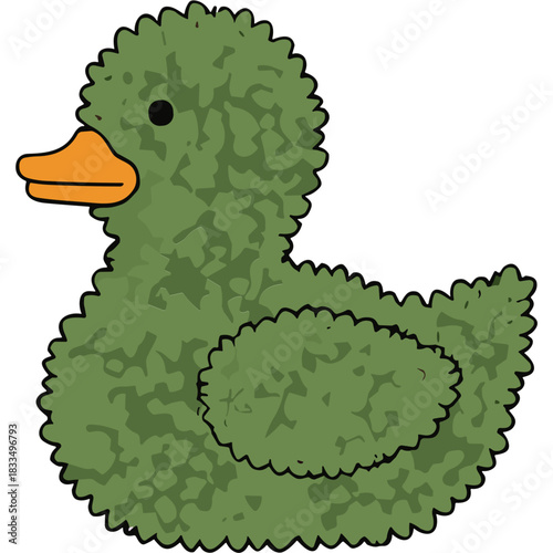 Green Textured Duck Illustration With Orange Beak and Black Eye