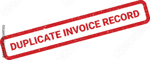 Grungy rectangular rubber stamp marking a duplicate invoice record for financial and administrative documents
