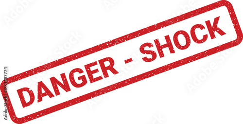 Grungy rectangular stamp icon with uppercase text indicating danger and electrical shock warning