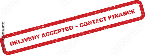 Grungy red rectangular rubber stamp displaying a delivery alert notification for urgent shipping status updates