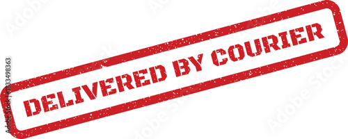 Grungy red vector rubber stamp showing DELIVERED BY COURIER text, indicating direct delivery service