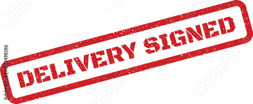 Grungy red vector stamp signifying a completed delivery, showing successful receipt and confirmation