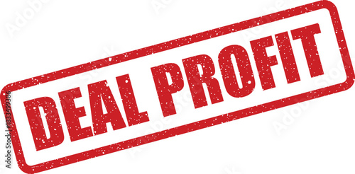 Official red rectangular rubber stamp with distressed look showing the phrase DEAL PROFIT for successful business transactions or revenue