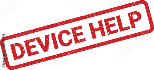 Rectangle red grunge stamp with device help for technical support or user assistance information