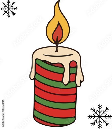 Vector Christmas Candle Illustration with Snowflakes for Festive Decor