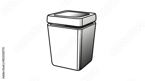 White trash can with lid, simple vector illustration, waste bin