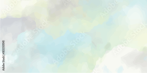 Abstract watercolor brushstrokes paint a beautiful, bright blue sky filled with fluffy white clouds, capturing the essence of a natural, serene summer day	