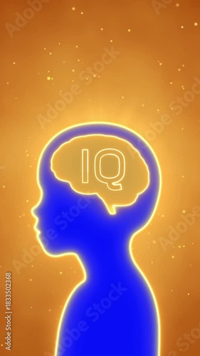 Kid with IQ glowing gold brain background, children study idea concept, Intelligence and creativity learning in smart education, Critical thinking process, inspiration child head for design animation
