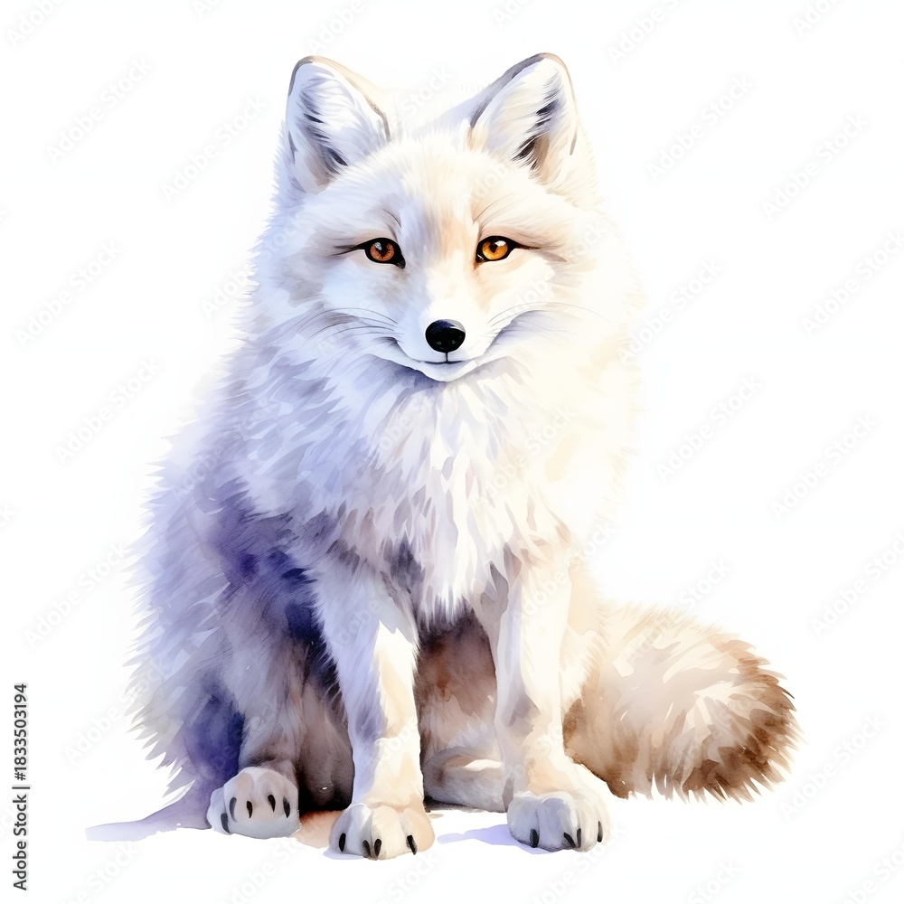 Naklejka premium Elegant arctic fox portrait with a watercolor effect on a white background