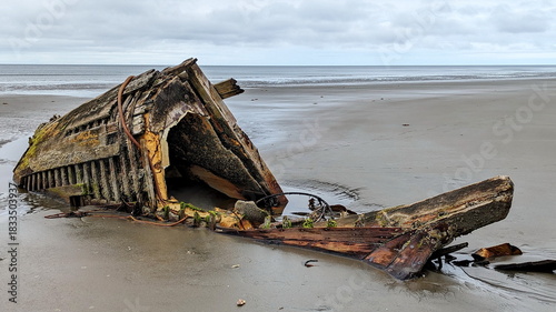 Valokuva Small fishing boat shipwreck on the North beach-Rose Spit near Massett on Haida Gwaii, BC, Canada