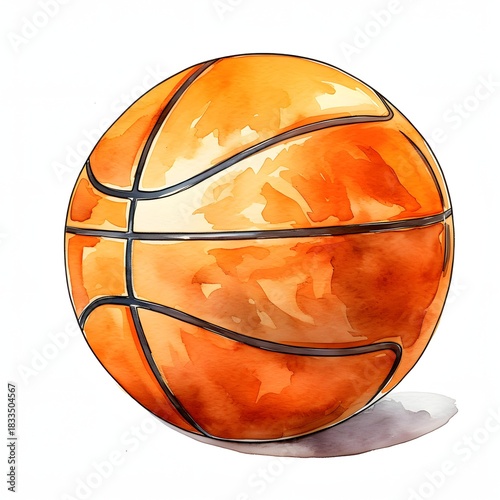 Watercolor painting of a basketball showing details of the ball
