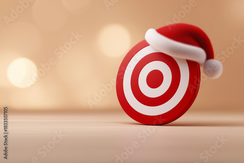 Festive bullseye with santa hat on wooden surface celebrating christmas