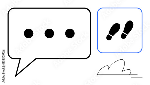 Communication, digital interaction, progress, messaging, navigation, social media. Speech bubble and footprints symbols. Communication and digital interaction concept