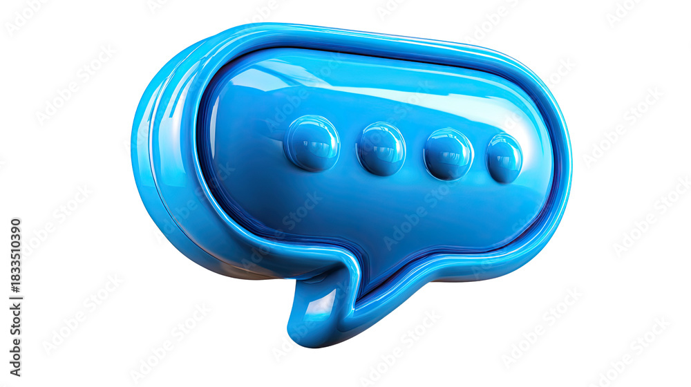 Fototapeta premium Chat Bubble in Focus: A vibrant 3D rendering of a classic chat bubble, rendered in a striking blue hue, perfectly captures the essence of digital communication and virtual conversation.