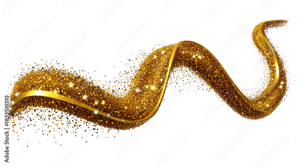 Obraz premium Golden Stream of Glitter: A flowing ribbon of golden glitter gracefully swirls, casting a spell of enchantment and celebration, inviting to dreams of festive moments.