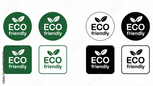 Eco Friendly Label Set in Various Styles and Colors Representing Sustainability and Environmental Awareness for Branding and Product Packaging