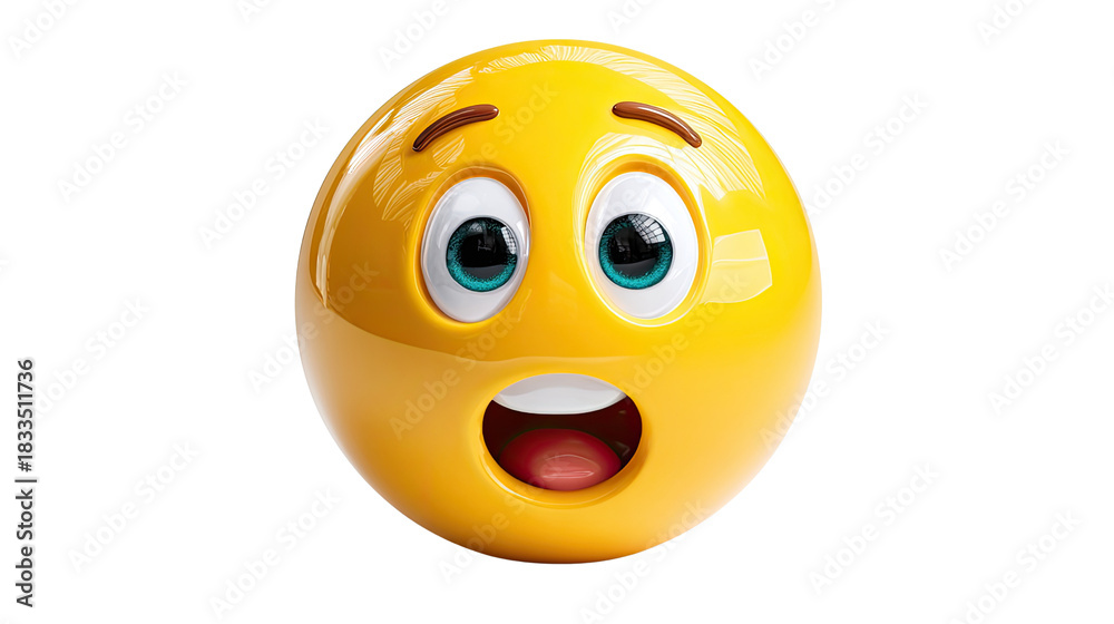 Fototapeta premium Astonished Emoji: An expressive yellow emoji embodies surprise and awe. Its wide eyes and open mouth convey a moment of astonishment and wonder.