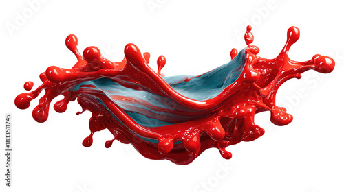 Dynamic Duo: a captivating snapshot of vibrant red fluid colliding with a striking blue counterpart, producing a visually stunning display