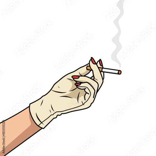 Simple illustration of a hand holding a cigarette with light smoke, presented in a neutral style suitable for health awareness, lifestyle topics, and informational design