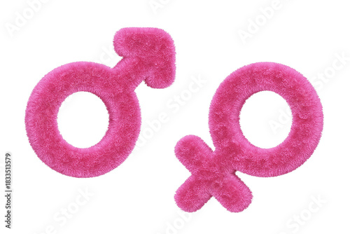 Pink fluffy pillow Gender symbol love female male valentine romantic sleep couple sexual intercourse sensual erotic. fur made fabric or yarn. Object PNG file. cotton or velvet. 3D Illustration.