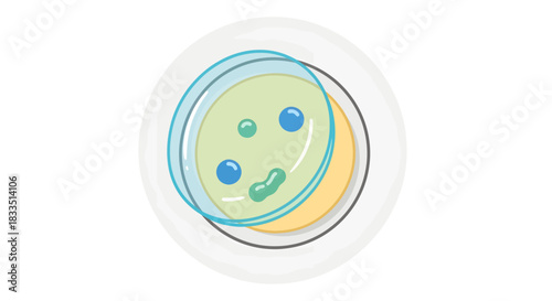 A flat vector illustration of a petri dish with a growing bacterial culture, representing a modern science logo for microbiology and research