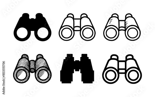 Binoculars design set: different styles and perspectives for exploration icons