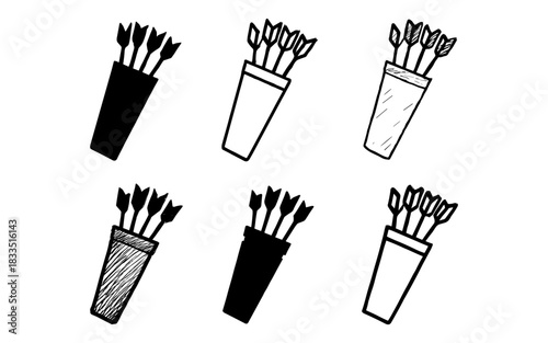 Hand drawn arrows in quiver set for creative design concepts and decoration