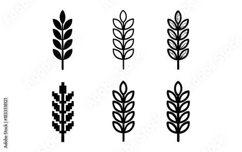 Minimalist wheat ears collection in black and white with various design styles